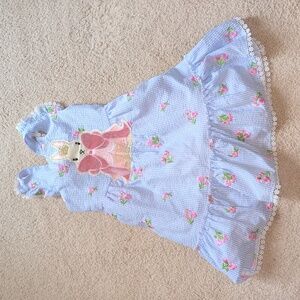 Kids Rare Editions Striped Blue Dress with Bunny and Floral Accents Size 6 Yrs